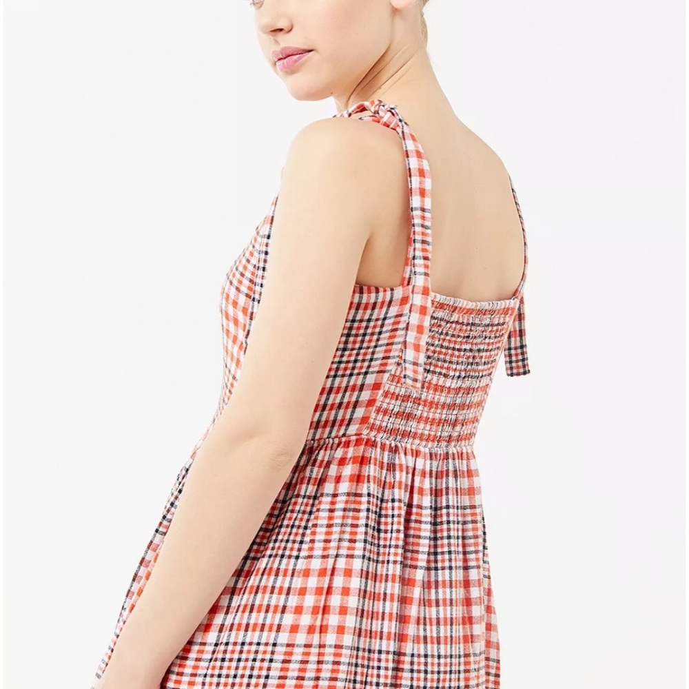UO Plaid Positano Linen Apron Midi Dress - Picture 5 of 14
